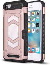 Ntech iPhone 5/5S/SE Luxe Armor Back Cover met Pasje sleuf & magnetische autohouder hoesje - Rose Goud