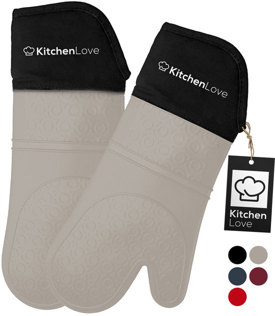KitchenLove Siliconen Ovenwanten - 2 Stuks - Ovenhandschoenen - Hittebestendig tot 350 °C - EN407 Gecertificeerd - Beige