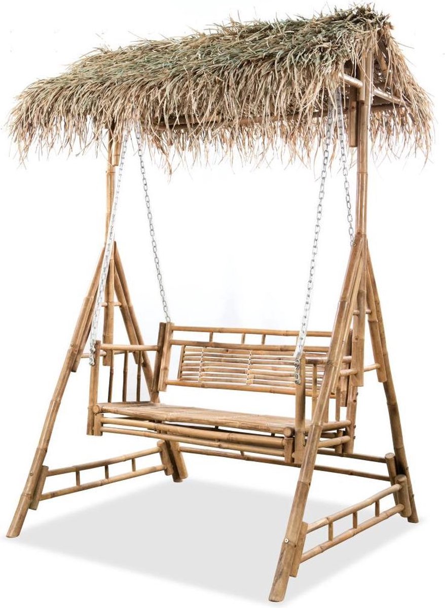 Bol.com vidaXL - Schommelbank - met - palmbladeren - 2-zits - 202 - cm - bamboe aanbieding