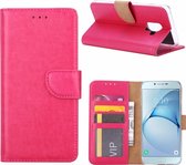 Ntech Hoesje Geschikt Voor Samsung Galaxy A6+ (2018) case Roze Portemonnee hoesje met opbergvakjes