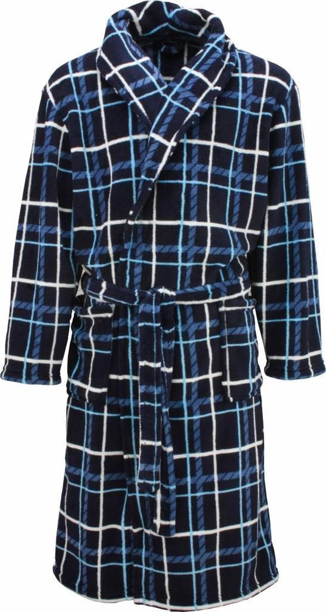 MEQ Heren Badjas - Fleece - Sjaalkraag - Blauw - Maat S