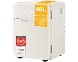 TZS First Austria Mini koelkast - Minibar - 40 liter - Vrijstaand - Volledig stil 22dB - Retro - Crème