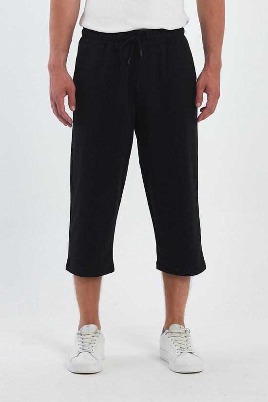 COMEOR Sportbroek Heren Kort – 3/4 Capri Broek Heren – Korte Broek Mannen Hardloopshort Katoenen Shorts – Zwart - 4XL