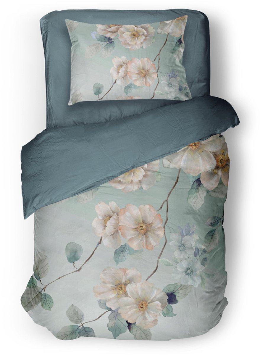 Eleganzzz Dekbedovertrek Wildflower - Light Blue - Dekbedovertrek 140x200/220cm - Micropercal - Eenpersoons - Dekbedovertrekken - Bloemen Dekbedovertrek