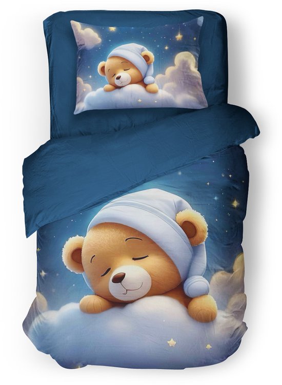 Housse de couette Kinder Eleganzzz Snuggle Bear - Blue - 140 x 200/220 cm - Housse de couette Enfants - Micropercal - Simple