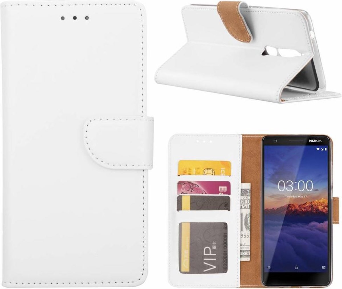 Nokia 3.1 Booktype Kunstleer Hoesje Met Pasjesruimte Wit