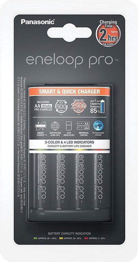omringen tetraëder arm Panasonic Eneloop Smart & Quick Lader BQ-CC55 + 1x4 AA 2500mAh | bol.com