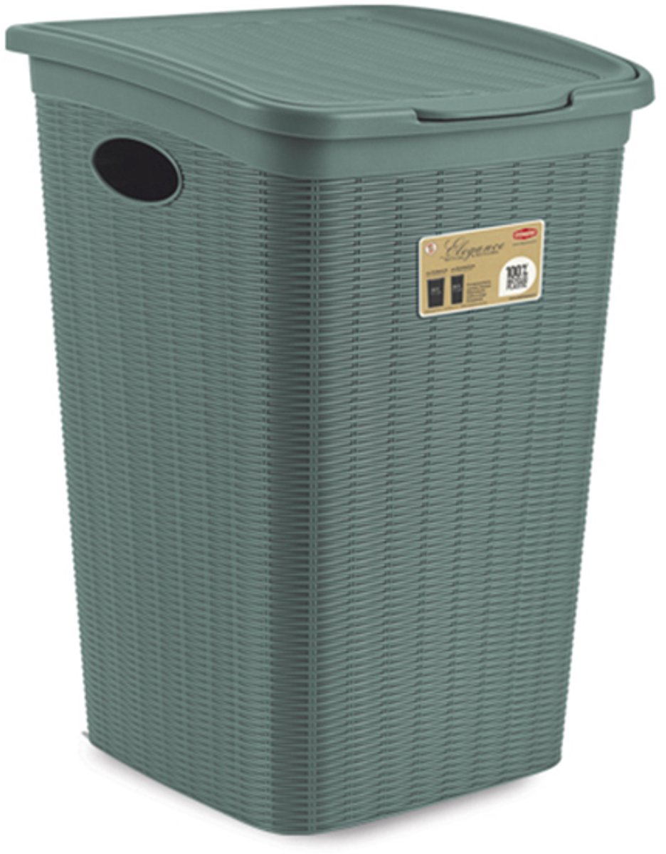Wasmand met deksel 'Elegance' - 50 Liter - Met ventilatie - 100% Gerecycled kunststof - Groen