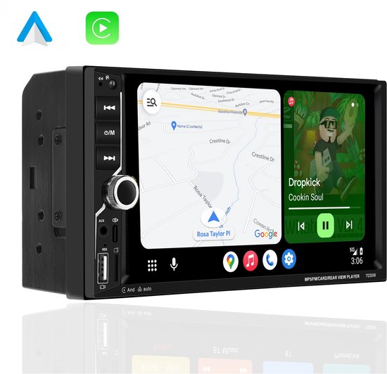 Boscer 2DIN Autoradio 7″ HD IPS Touchscreen Draadloos Apple CarPlay Android Auto USB-C AUX SD Bluetooth + Camera