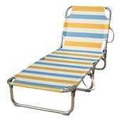 HEM Strandligbed Opvouwbaar – Lichtgewicht Aluminium Ligstoel – Strandbed met Verstelbare Rugleuning 3 standen – Outdoor Ligbed met Streeppatroon – Geel/Blauw/Wit