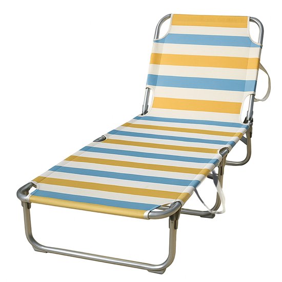 HEM Strandligbed Opvouwbaar – Lichtgewicht Aluminium Ligstoel – Strandbed met Verstelbare Rugleuning 3 standen – Outdoor Ligbed met Streeppatroon – Geel/Blauw/Wit