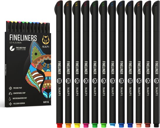 Foto: Napi 12 fineliners kleur 0 4 mm fineliner bullet journal accessoires gekleurd 12 stuks voor volwassenen en kinderen
