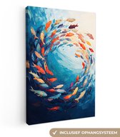 Canvas schilderij 40x60 cm - Exclusieve wanddecoratie Zee - Vissen - Kleurrijk - Dynamisch - Muurdecoratie woonkamer - Slaapkamer decoratie - Kamer accessoires - Schilderijen op canvas