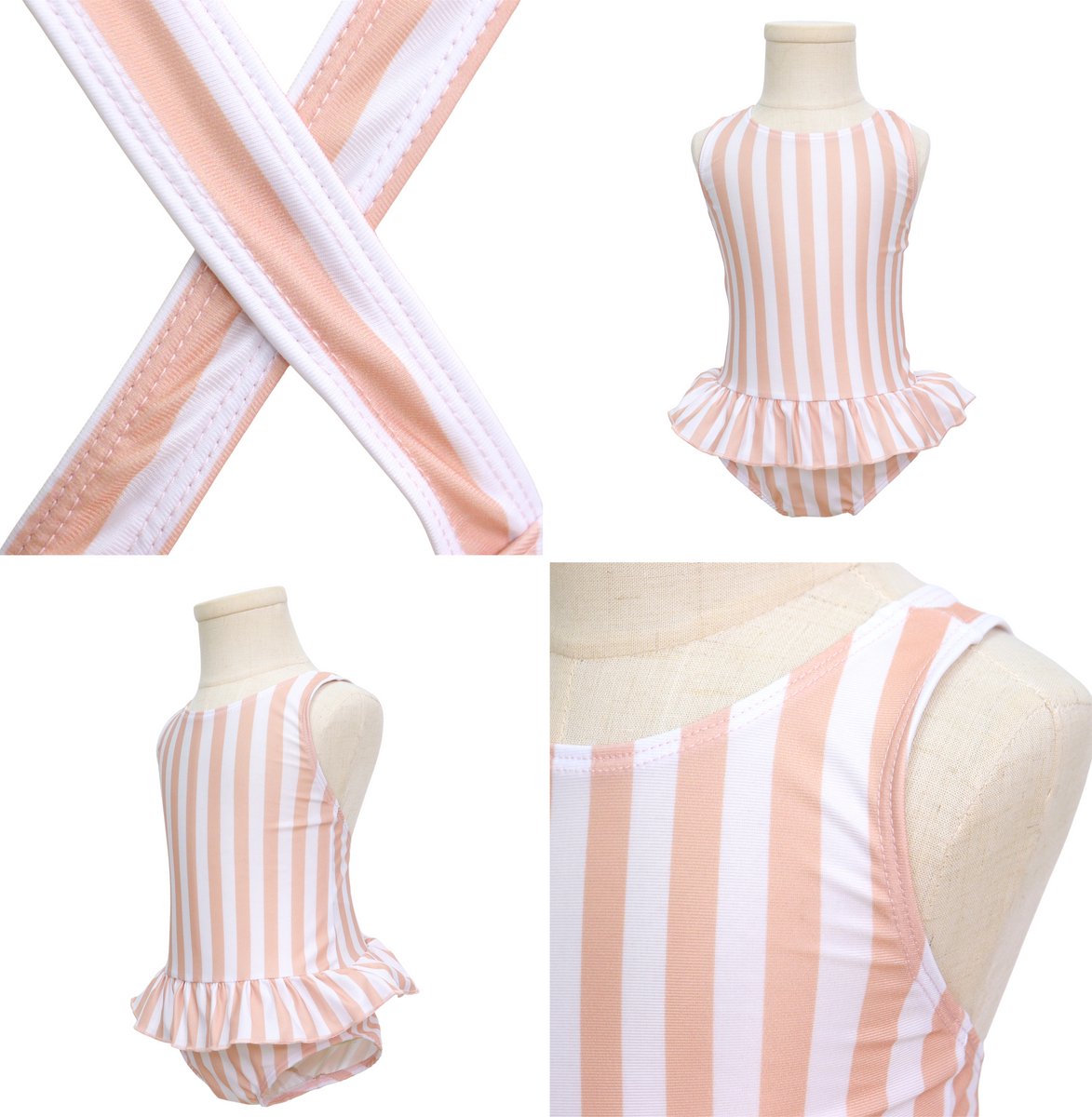 Joya Kids® Badpak Gestreept Roze Wit met Ruches Meisjes | Zwempak met ruches Strepen Zacht Roze | Zwempak Gekruisde Rug Kind | Meisje Streep Bikini Zomer | Kinderbadpak Peuter | — afbeelding 8