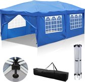 Tente de réception pliable et imperméable, facile à monter, panneaux latéraux pour jardin et camping, avec sac de transport, 3 x 6 m, avec côtés Blauw
