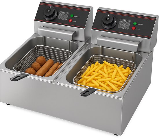 Happyment Dubbele Frituurpan Deluxe - 2x 6L - Frietpan dubbel - Friteuse - 2x 2500W - PTFE - 220V