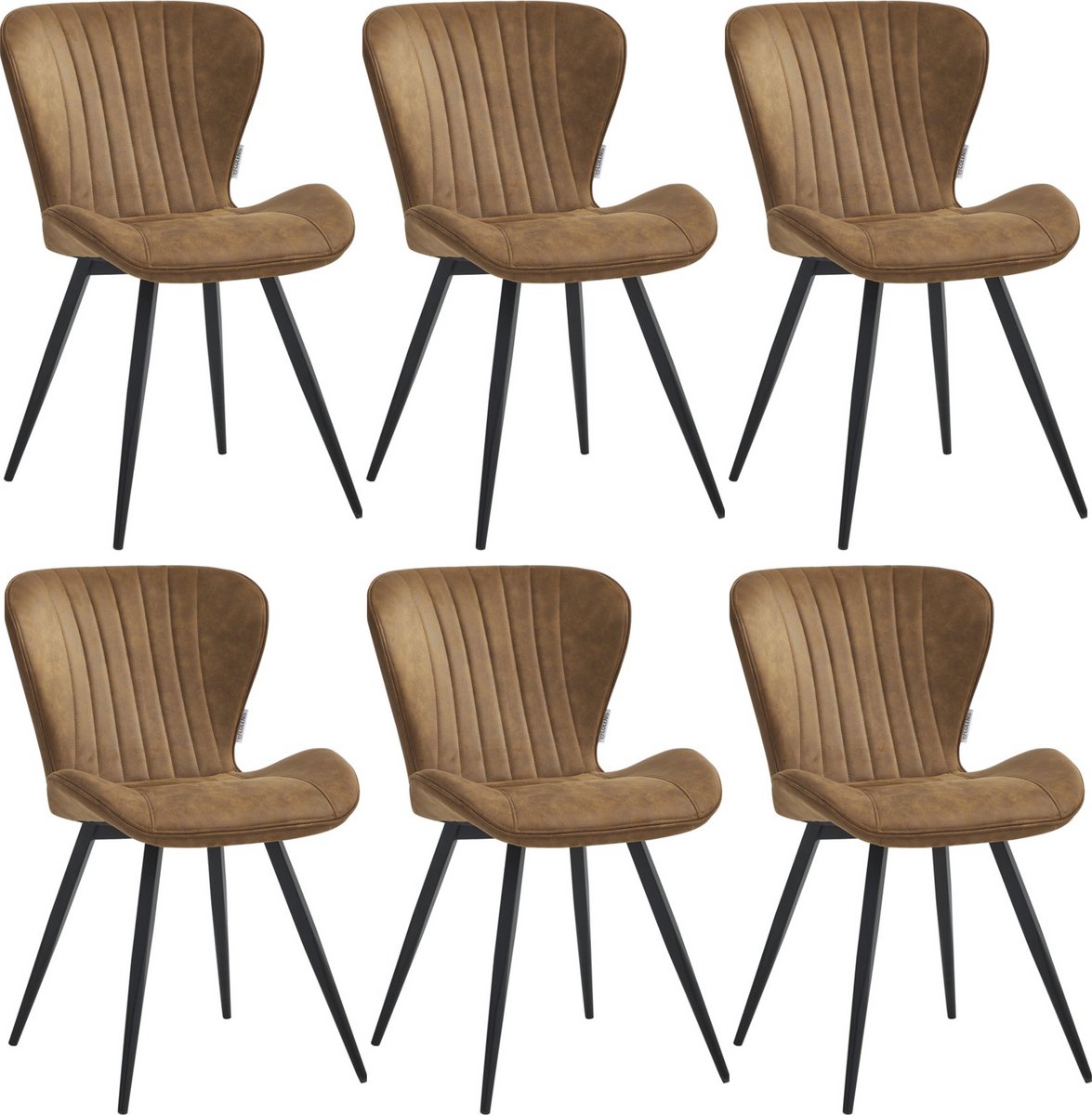 Colenis® - Star Eetkamerstoel - Set van 6 - Cognac - Microvezel - Microfiber - Industrieel - Design - Eetkamerstoelen - Stoel