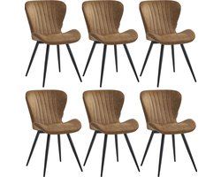 Colenis® - Star Eetkamerstoel - Set van 6 - Cognac - Microvezel - Microfiber - Industrieel - Design - Eetkamerstoelen - Stoel