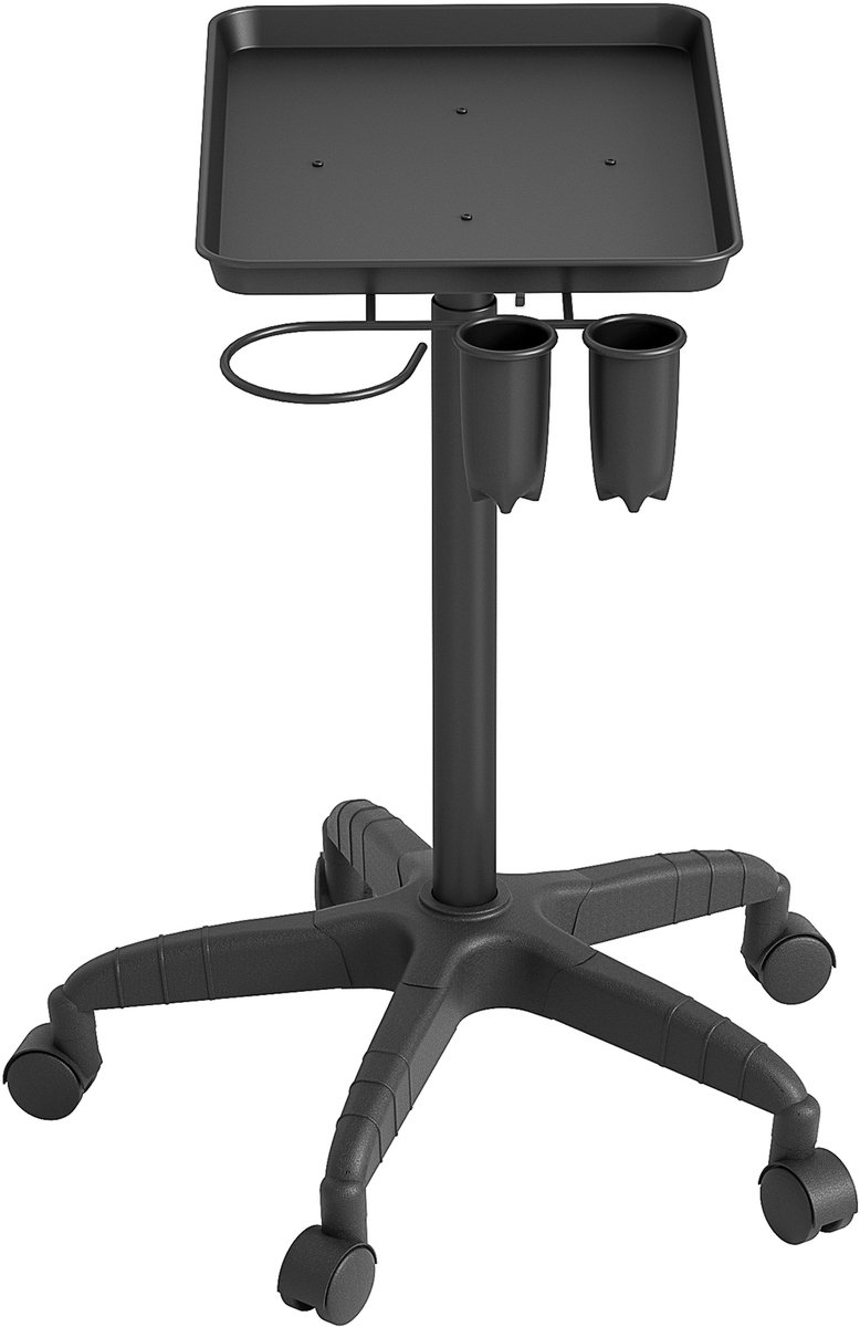 Aufun In hoogte verstelbare salonwagen 71-105,5 cm, cosmeticawagen met opbergvakken met wielen, accessoires voor kapsalon, schoonheidssalon, zwart