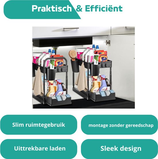 Sobuy Bzr98-sn Wastafelmeubel, Verstelbare 2-laags Wastafelmeubel Met 2 Deuren Badkameropbergmeubel Donker Naturel