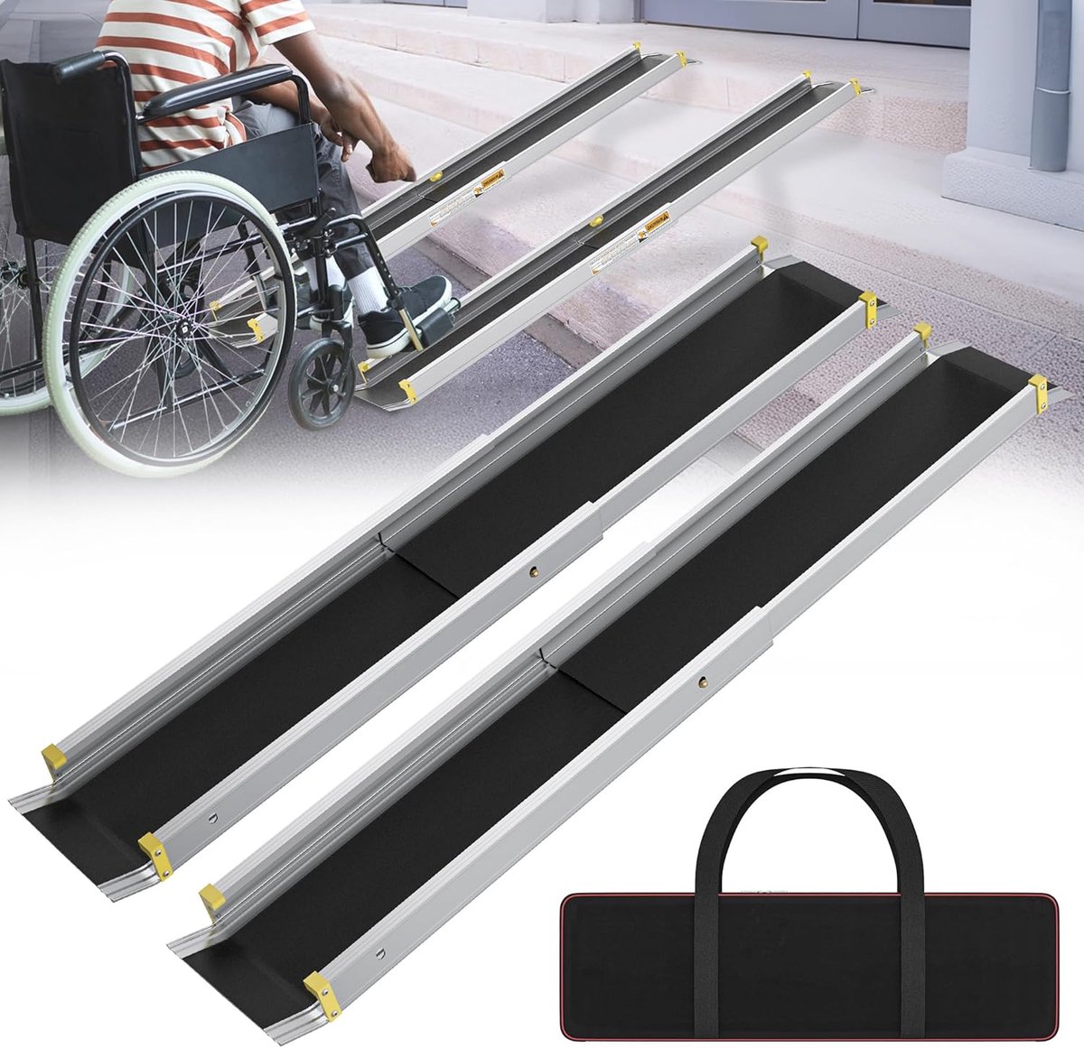 Aufun helling telescopische oprijplaten rail deurdrempel aluminium drempelhelling draagvermogen 300 kg, zilver (75,5-122 cm)