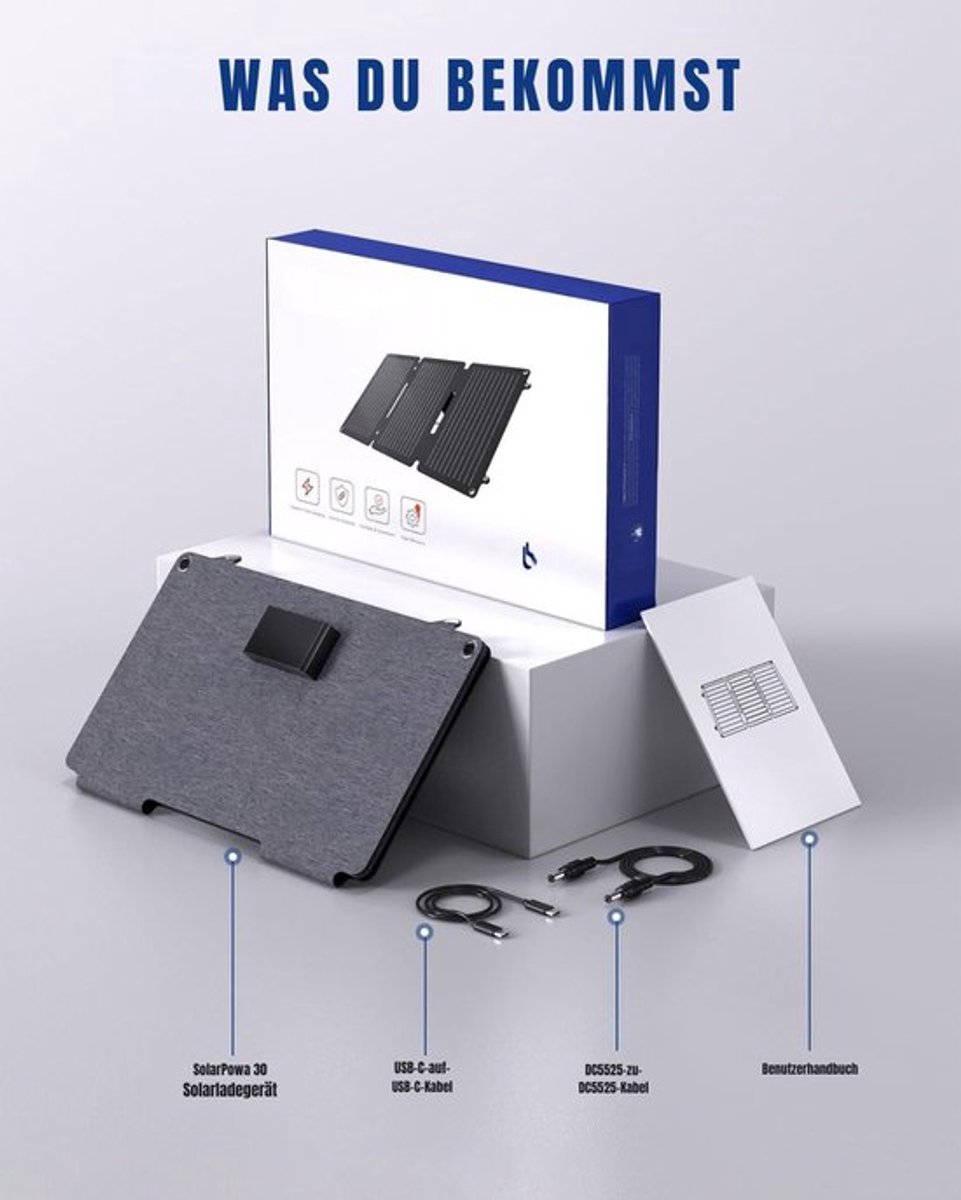 Luxe Draagbaar Zonnepaneel – Solar Charger – Opvouwbaar Zonnepaneel – IP65 Waterdicht – Powerbank – Zwart – foto 5
