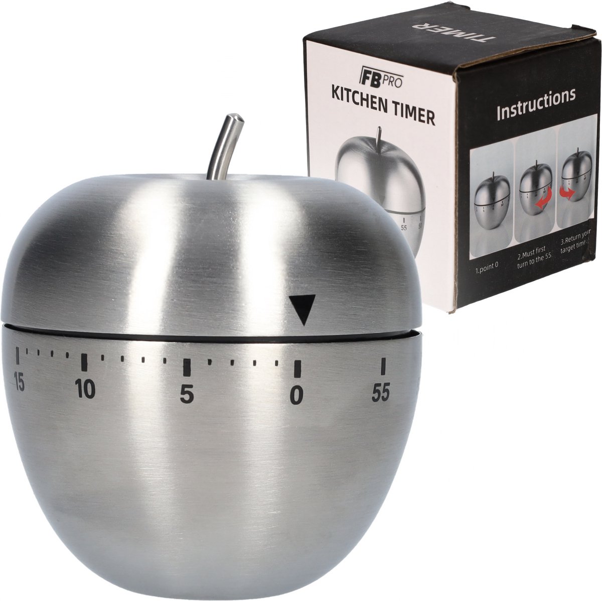 Kookwekker - Analoog - Kooktimer - Appel wekker - RVS - Timer - 60 Min - Appel Vorm