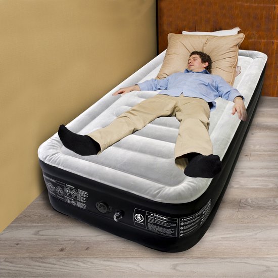 Luchtbed voor 1 persoon, zelfopblazend, opblaasbaar matras, logeerbed met elektrische ingebouwde pomp en tas, voor camping/thuisgebruik, 187 x 90 x 46 cm — afbeelding 2