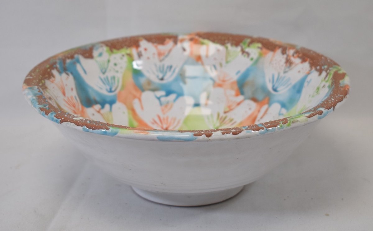ZoeZo Design - schaal - robuust - fruitschaal - serveerschaal - bloemenschaal - vintage - oranje - groen - blauw - H8 x Ø 24 cm