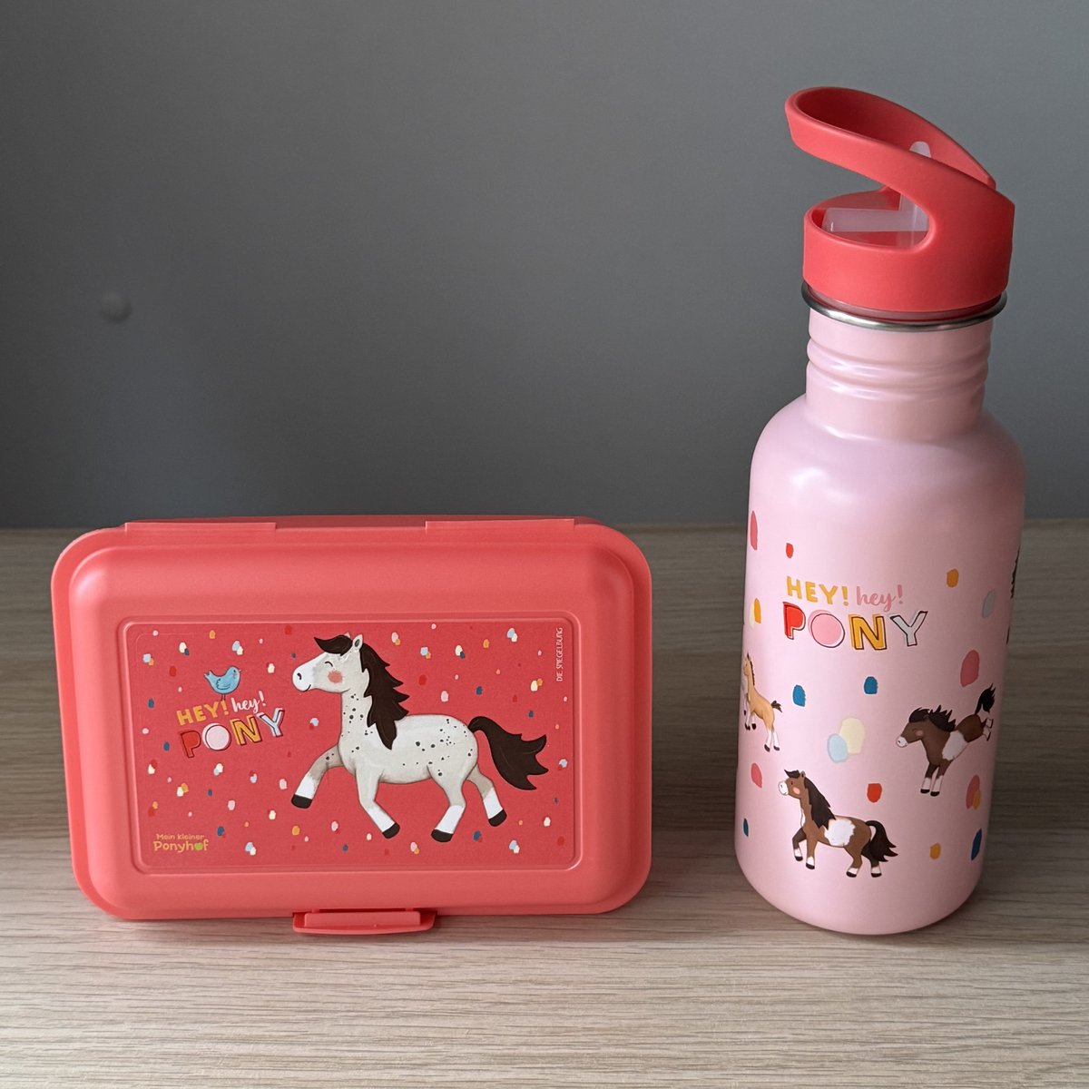 Paard / Pony lunchboxje met grote RVS drinkfles / drinkbeker - Die spiegelburg Mein Kleiner Ponyhof serie