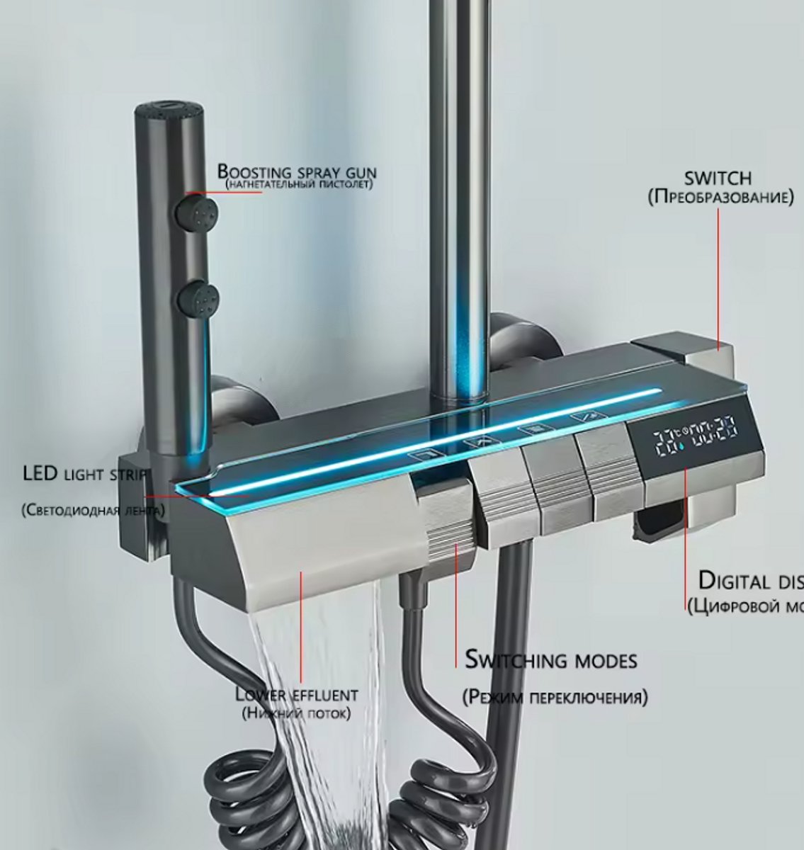 CS® Douchekraan digitaal- Doucheset- Badkraan- Douche kraan- Douchekraan met regendouche- Douchekraan zwart- 4in1 douchekraan set- Regendouche - Handdouche - Bidet kraan- Kraan- Hoogte verstelbaar - Digitaal display - Thermostatisch - Zwart