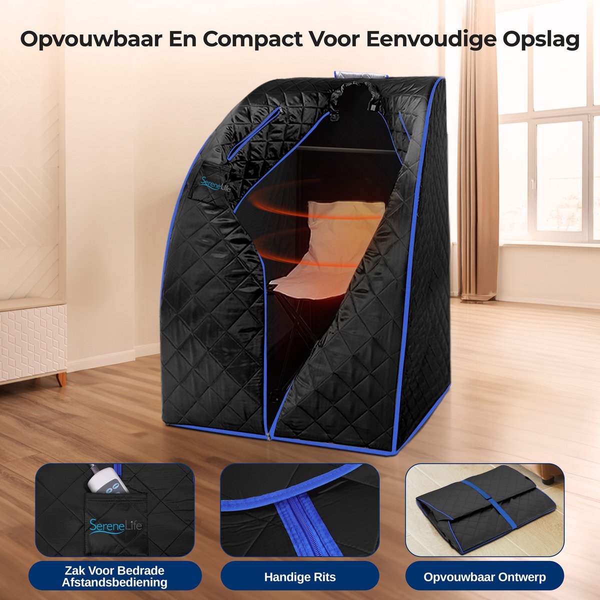 SereneLife, Infrarood Sauna, Thuis Sauna, Éénpersoons Draagbare Sauna met Verwarmde Voetmat, Draagbare Stoel en Bedrade Controller voor Timer en Automatische Warmte-instellingen thumbnail 2