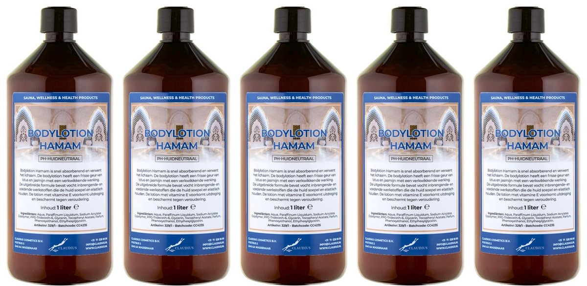 Bodylotion Hamam 1 Liter - set van 5 stuks - Voordeelverpakking