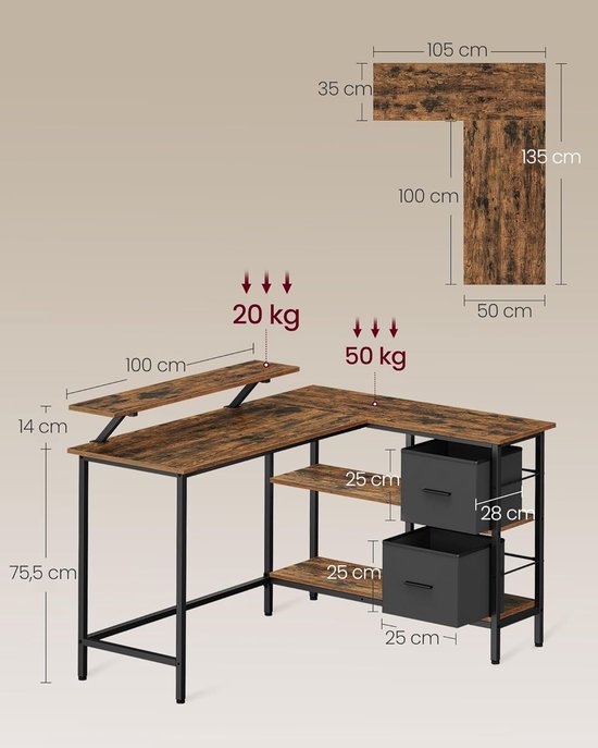160cm directiebureau met 4 lades, groot computerbureau, zakelijk
