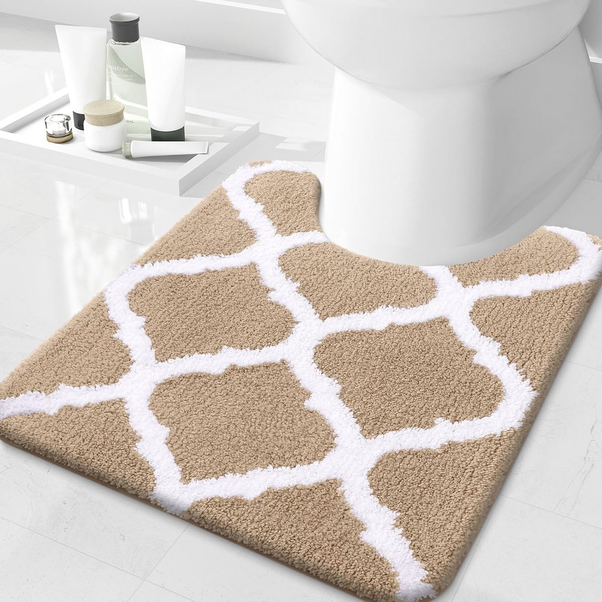 Antislip-wc-mat wasbaar met uitsparing zacht hoogpolig toiletmat 50 x 60 beige