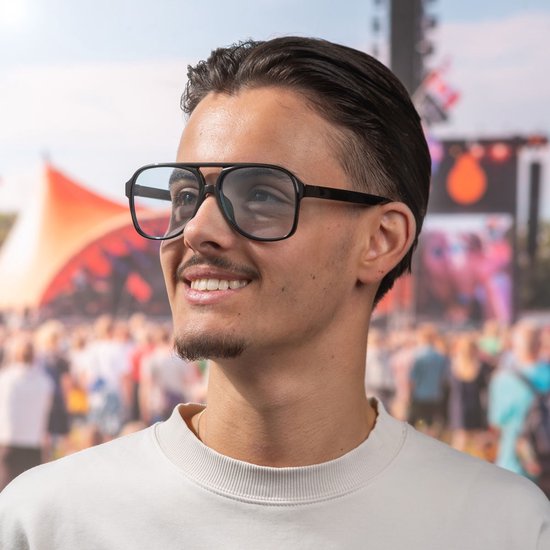 Pilotenbril - Zonnebrillen - Festival bril - Rave bril - Glasses - Classic model - Zwart - Blauwe glazen van Pilot — afbeelding 3