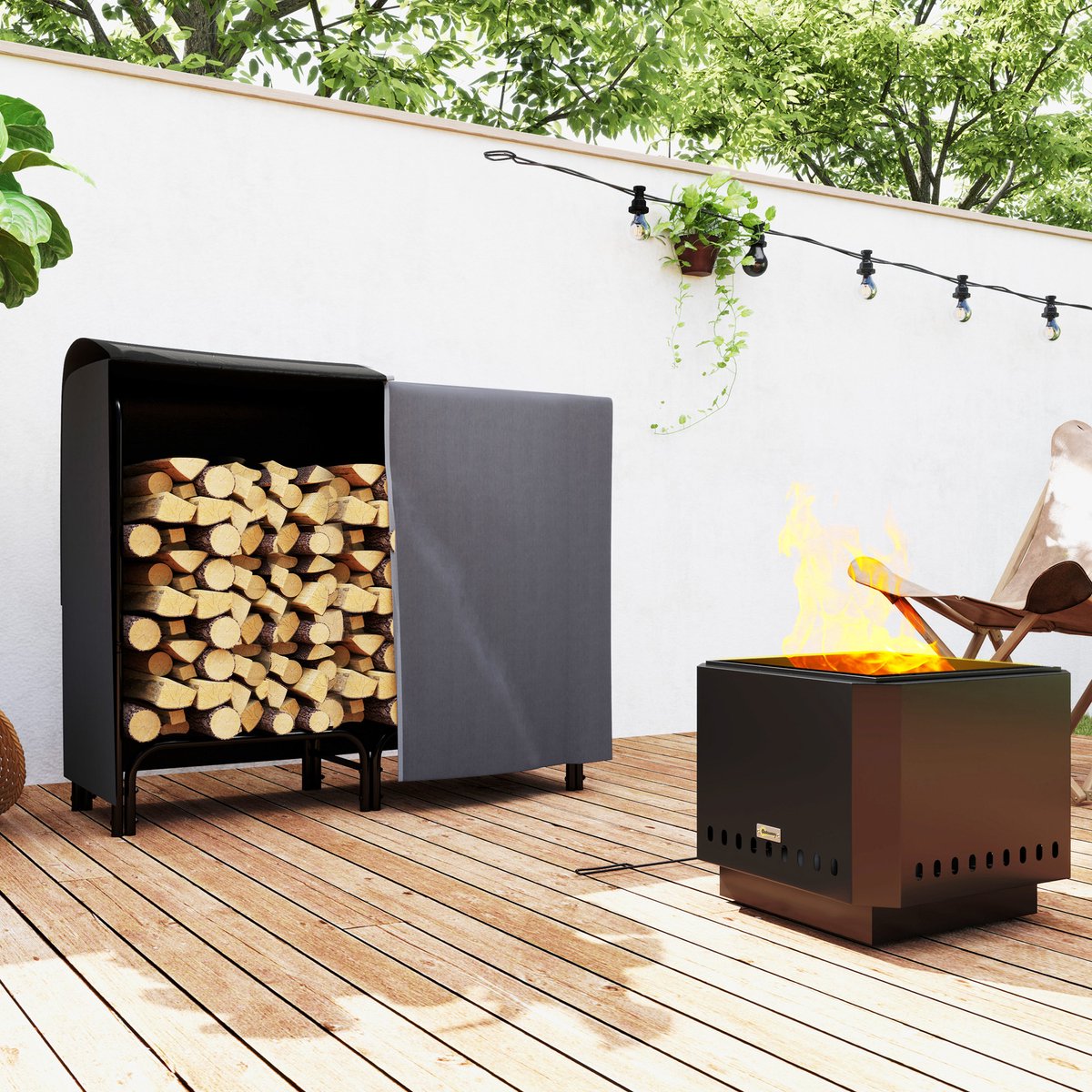 Kaminholzregal 120 x 36 x 99 cm met draagtas en waterafstotende hoes - Ideaal voor tuin en terras