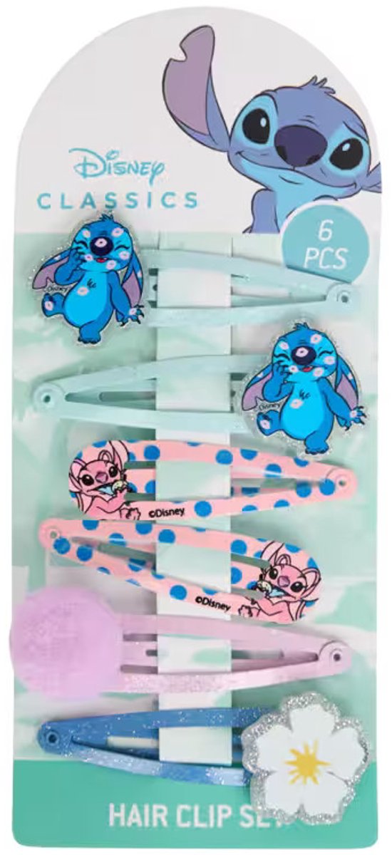 6 haarclips - Stitch & Angel - Disney classics - 6 clicclac speldjes - klik klak haarspelden - kids