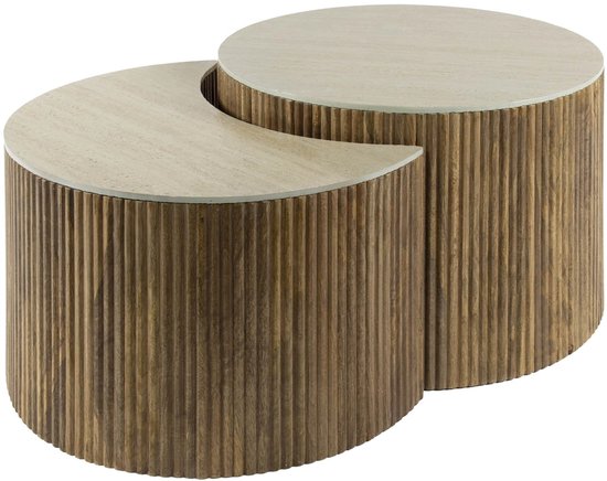 Table basse Giga Meubel Nuovo - Demi-ronde en travertin - Set de 2