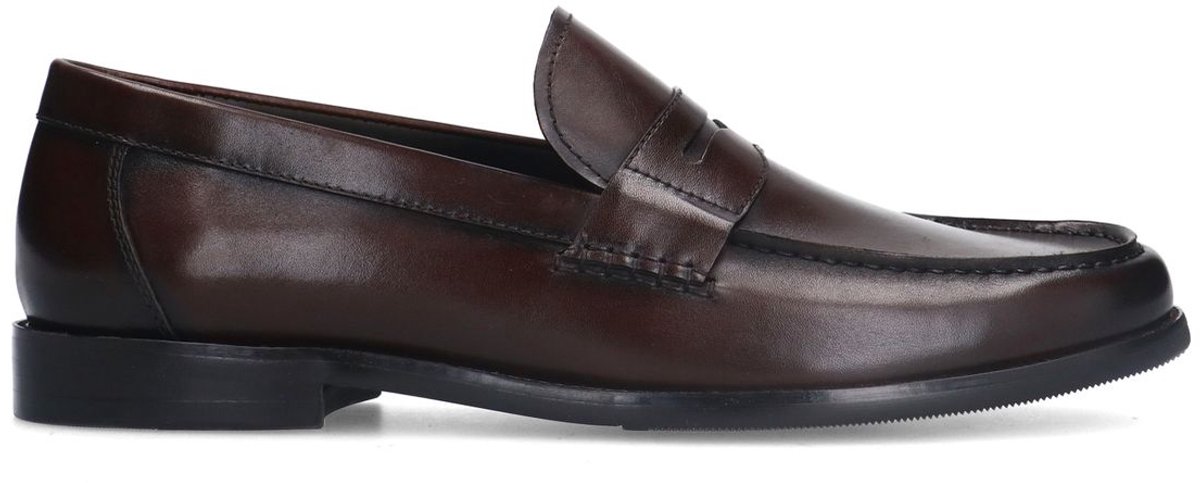 Manfield - Heren - Donkerbruine leren loafers - Maat 40
