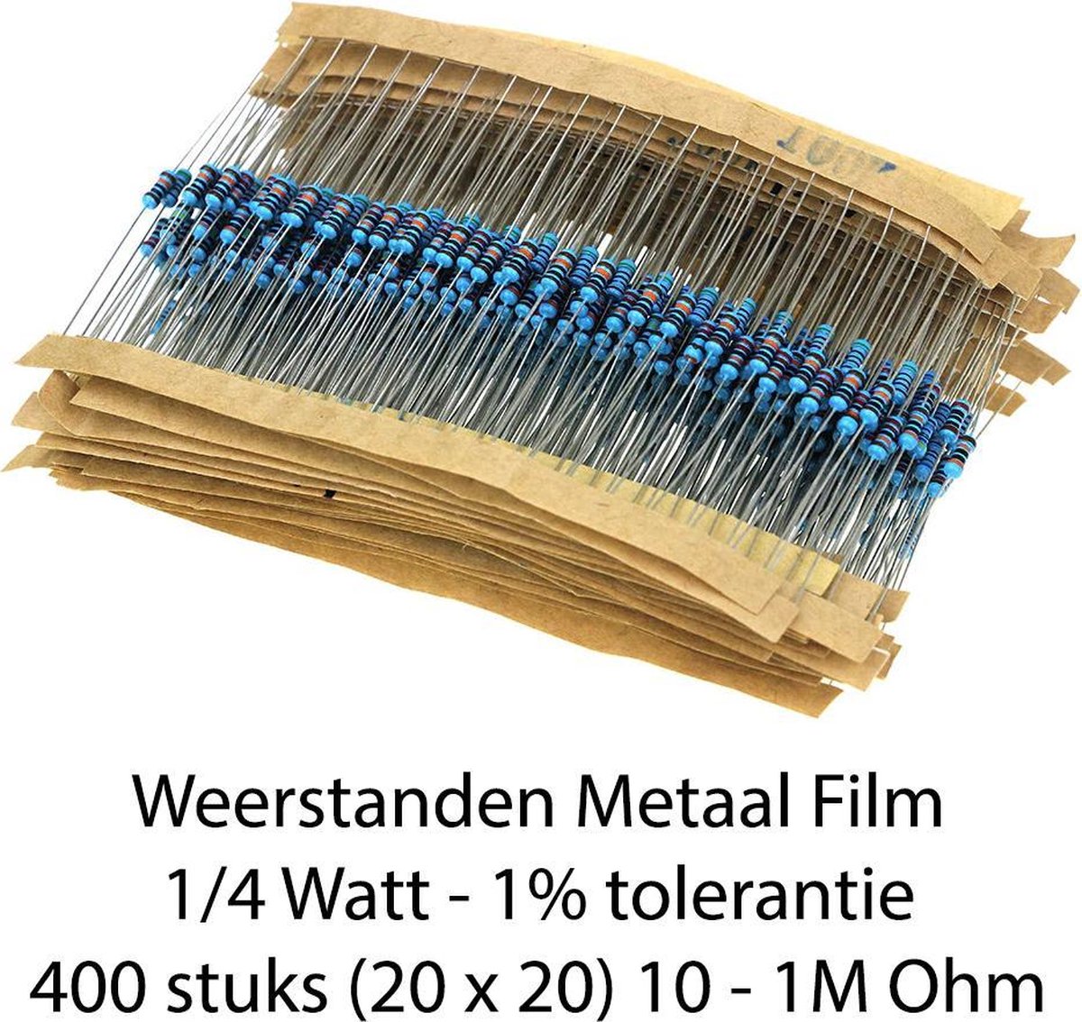 Geduld muur Communistisch Weerstanden kit - 400 stuks (20x20) - metaal film - 1/4 Watt - 1%  tolerantie - 10/1M Ohm | bol.com