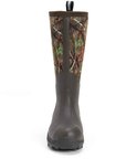 Vooraanzicht van een bruine Muck Boot met camouflageprint op de schacht.