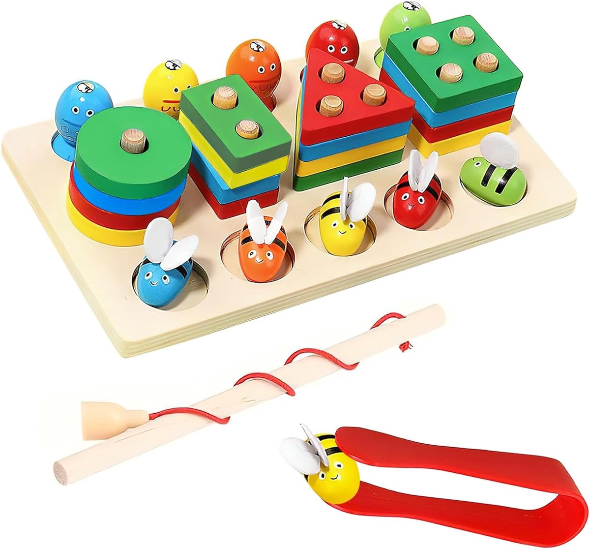 Houten Montessori Speelgoed voor Kinderen van 1-3 Jaar - Educatief Steekspel en Puzzel