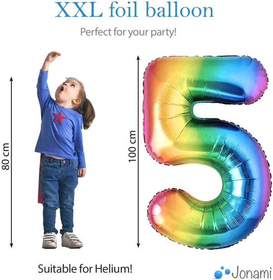 5e Verjaardag XXL Folieballon Nummer 5 100 cm - Veelkleurige Decoratie voor Feest — afbeelding 2