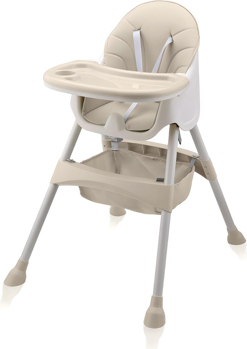Image of 2-in-1 Kinderstoel Beige voor Baby's en Kinderen - Verstelbare en Verwijderbare Lade met Hangmand