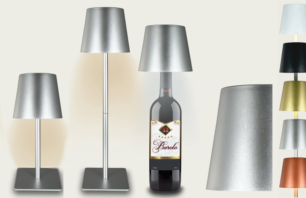 Arca Draadloze Tafellamp ARGENTO - LED - dimmable - geschikt voor buiten IP44 - incl fles adapter - giftbox