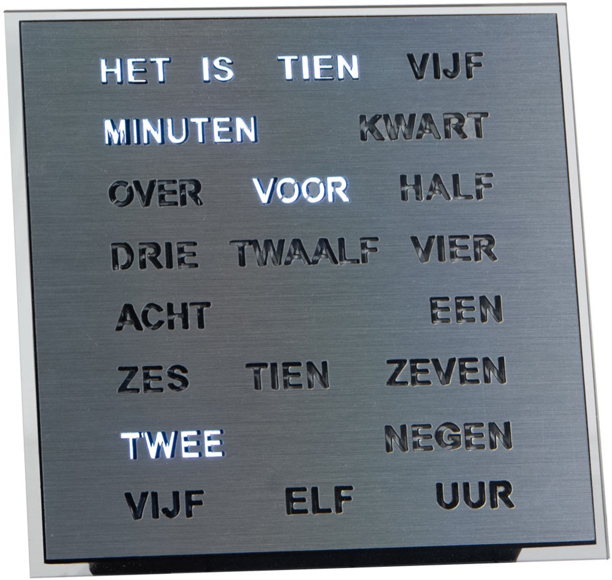 Intertime | Woordklok | Wandklok | Tafelklok | 20x20 | Zilver | Duits