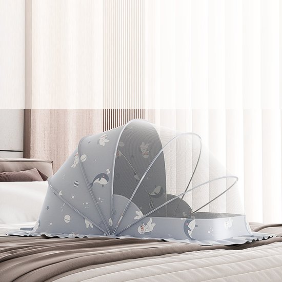 Baby klamboe Baby hemeltje opvouwbaar Baby Muggen Tent Net, Ademend Bodemloos Draagbaar Wieg Net Zonnescherm voor Baby's, Peuters, Eenvoudig Gebruik, voor de Veilige Slaap van Uw Baby 120x60x65 cm (0-3 jaar, Grijs) — afbeelding 5