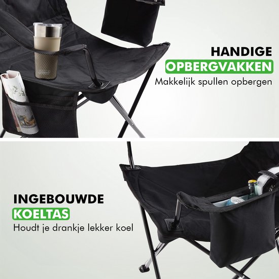 Travelhawk Campingstoel XL - Opvouwbaar - Comfortabele Vouwstoel - 158 kg draagvermogen - Drankhouder - Koelvak - Visstoel - Klapstoel - Zwart van Travelhawk — afbeelding 2