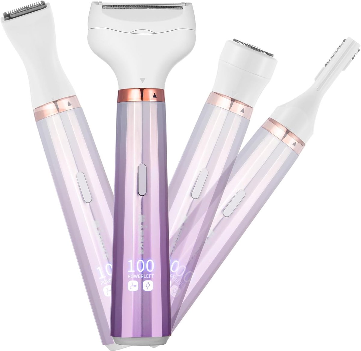4-in-1 Elektrisch Scheerapparaat voor Vrouwen - Dames Scheerapparaat met LCD-Display voor Gezicht, Benen en Oksels - Waterdicht en Snoerloos
